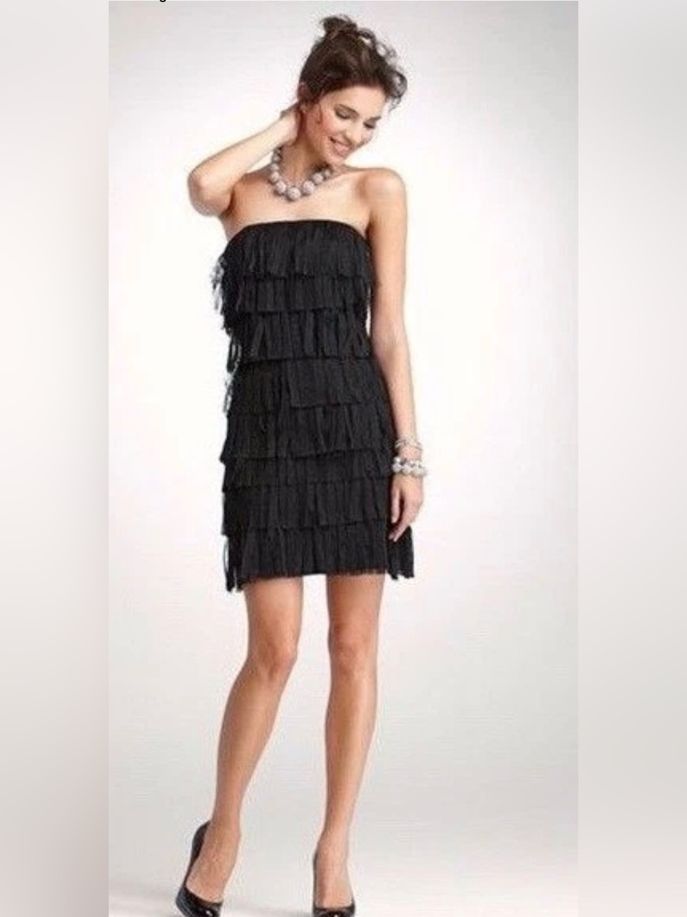 NEW Ann Taylor Women Black Tule Strapless Dress Size 8 Fringe Formal Party
